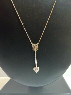 10k Yellow Gold Natural Diamond Heart Arrow Pendant Necklace